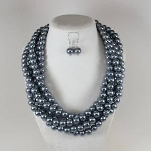 Chunky silver statement necklace, statement silver necklace, beaded silver pearl necklace, silver pearl necklace, cocktail jewelry
