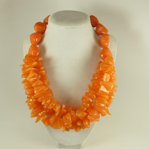 Chunky orange statement necklace,multi strand statement orange necklace, beaded orange  necklace, orange bold fall statement jewelry