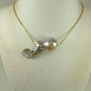 Genuine gold seaweed baroque pearl necklace, statement gold  pearl necklace, chunky  baroque pearl jewelry, baroque pearl pendant