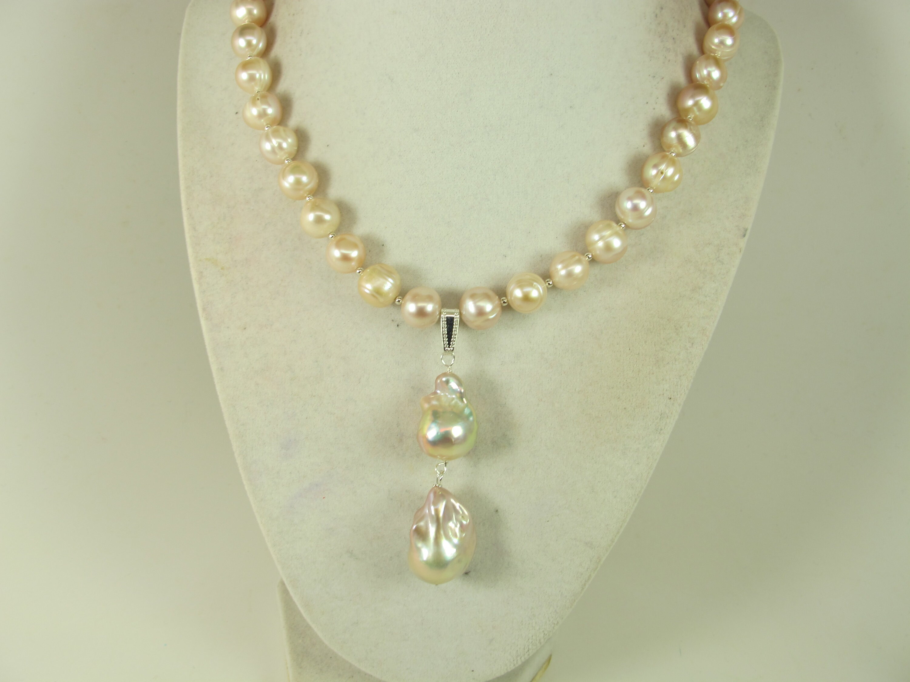 Genuine Pink Baroque Pearl Necklace, Statement Pink Pearl