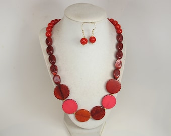 Red Acrylic Bead Necklace, Silver Clasp, 19 inch + Extender