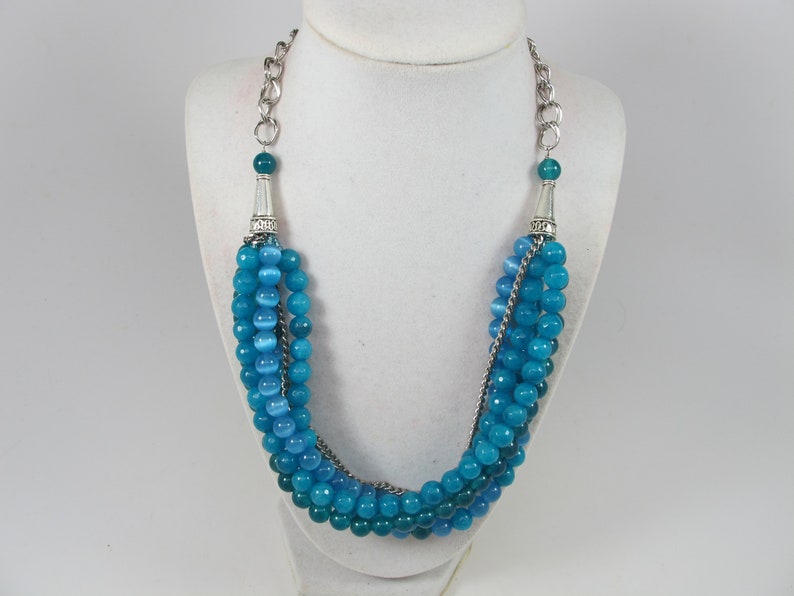multi strand statement necklace bonus earrings big turquoise stone beads,turquoise statement jewelry Chunky statement turquoise necklace