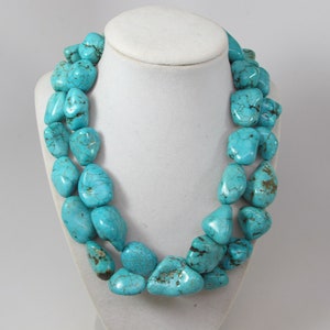 Chunky statement turquoise boho necklace, turquoise gemstone necklace, big turquoise stone beads, turquoise statement jewelry