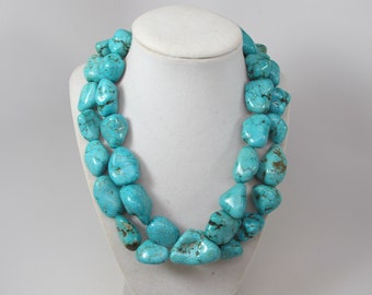 Chunky statement turquoise boho necklace, turquoise gemstone necklace, big turquoise stone beads, turquoise statement jewelry