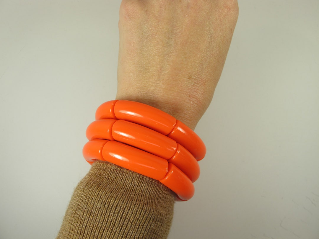 Stretch Orange Bead Bracelet, Minimalist Orange Bracelet, Modern Orange