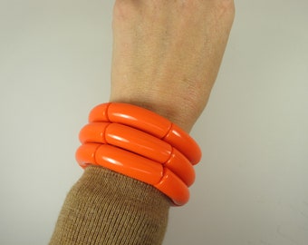 Stretch orange Bead Bracelet, minimalist orange bracelet, modern orange stretch bracelet, statement chunky orange