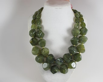 Green Statement Necklace – Chunky Beaded Necklace Handmade  display picture 3