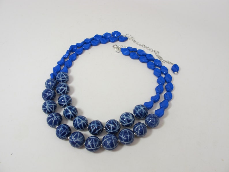 Chunky navy blue statement necklace,multi strand blue statement necklace beaded necklace royal blue statement jewelry sapphire blue