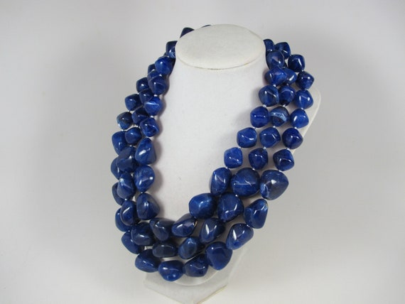 Chunky Navy Blue Statement Necklace multi Strand Blue Statement
