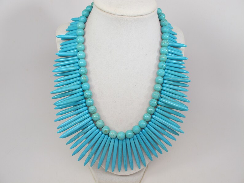 big turquoise stone beads,turquoise statement jewelry Chunky statement turquoise necklace multi strand statement necklace bonus earrings