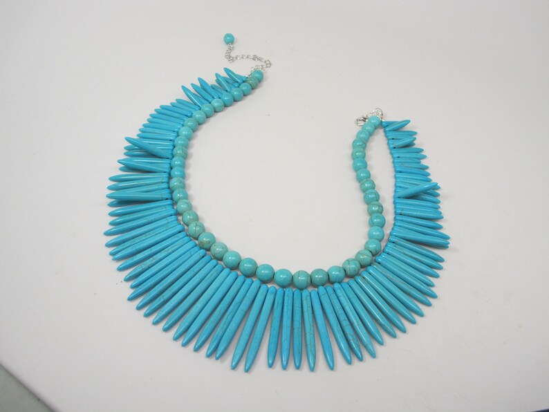 big turquoise stone beads,turquoise statement jewelry Chunky statement turquoise necklace multi strand statement necklace bonus earrings