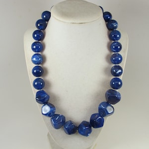 Chunky navy blue statement necklace, single strand blue statement necklace, beaded necklace, royal blue statement jewelry, sapphire blue