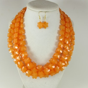 Chunky fall orange necklace, multi strand orange statement necklace,  beaded orange statement jewelry, fall leaf orange. orange beade