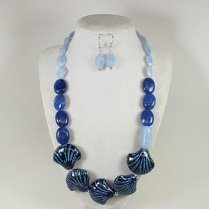 Chunky navy blue and baby statement necklace, single strand  blue statement  necklace, royal blue statement jewelry, sapphire blue jewelry