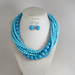 Chunky turquoise necklace, multi strand statement turquoise necklace, stone necklace, big turquoise beads, turquoise statement jewelry