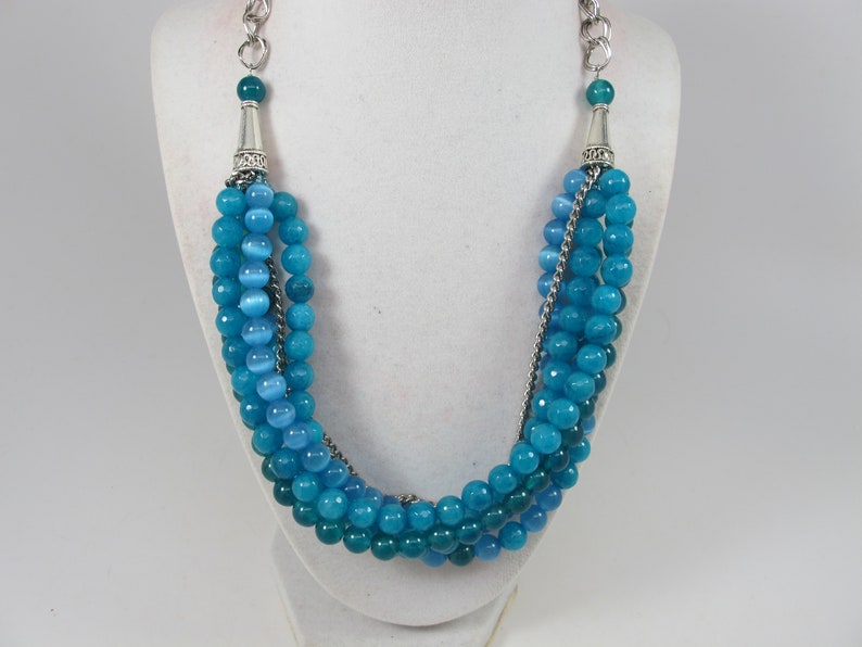 multi strand statement necklace bonus earrings big turquoise stone beads,turquoise statement jewelry Chunky statement turquoise necklace