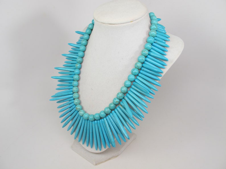 big turquoise stone beads,turquoise statement jewelry Chunky statement turquoise necklace multi strand statement necklace bonus earrings