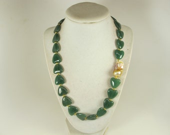 Chunky green statement necklace, genuine green stone  statement  necklace, beaded necklace, green agate beads, jade statement jewelry,