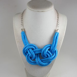 Chunky blue necklace, sky blue rope cord cotton necklace, statement blue necklace, cord  necklace, knotted blue necklace,  statement jewelry