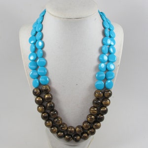 Chunky turquoise and brown necklace, multi strand statement chain necklace,emerald chain necklace beads,turquoise statement jewelry,