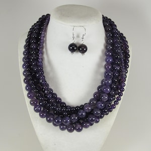 Chunky amethyst statement necklace,multi strand statement purple  necklace, beaded necklace, big violet  beads, amethyst  statement jewelry