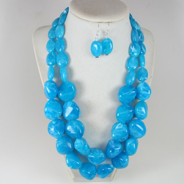 Chunky sky blue necklace, multi strand statement turquoise necklace, big sky blue beads, turquoise statement jewelry, Best seller, fashion