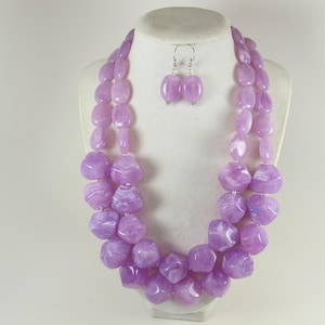 Chunky lavender statement necklace, multi strand statement light purple necklace, lilac beaded necklace, multistrand purple beads, statement