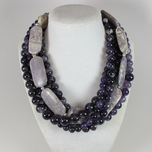 Chunky amethyst statement necklace,multi strand statement purple  necklace, beaded necklace, big violet  beads, amethyst  statement jewelry