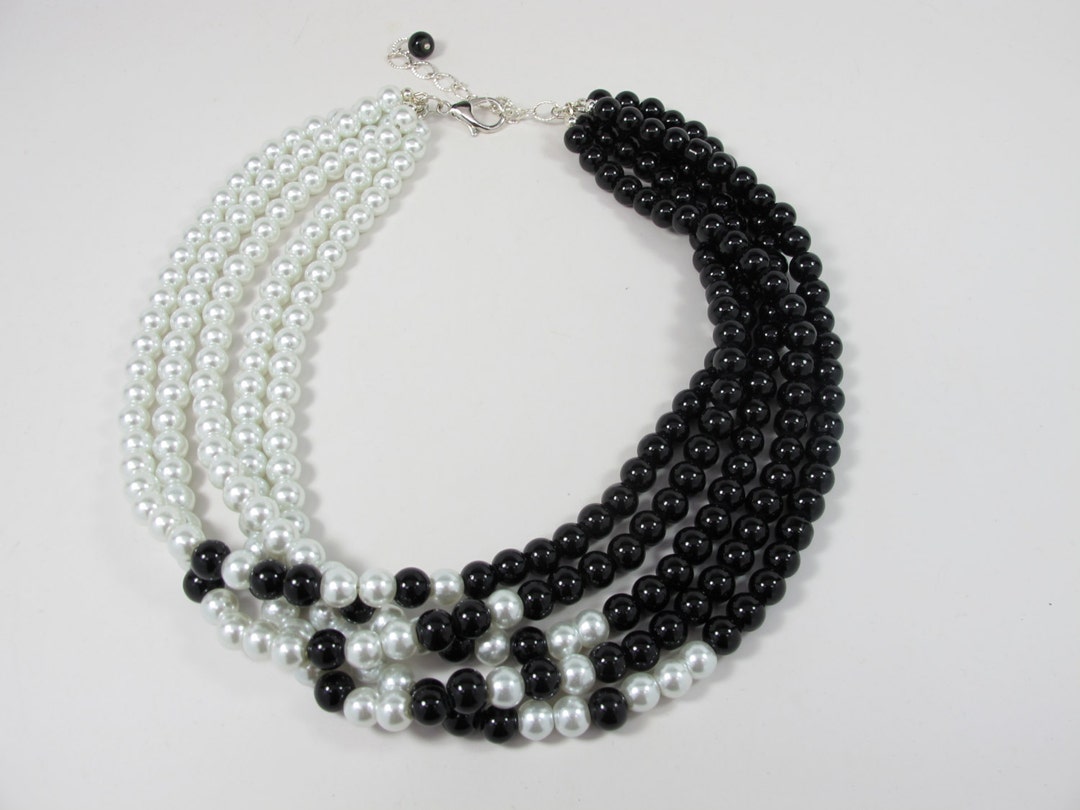 Black and White Pearl Necklace Statement Necklace White Etsy