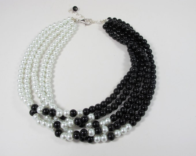 Black and White Pearl Necklace Statement Necklace White Pearl Necklace