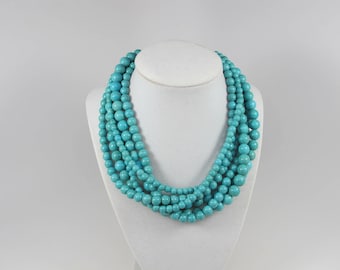 Chunky Turquoise Necklace for Wedding Guest, Multi Strand Beaded Statement Necklace, Boho Layered Choker, Mother of the Bride Gift, beach