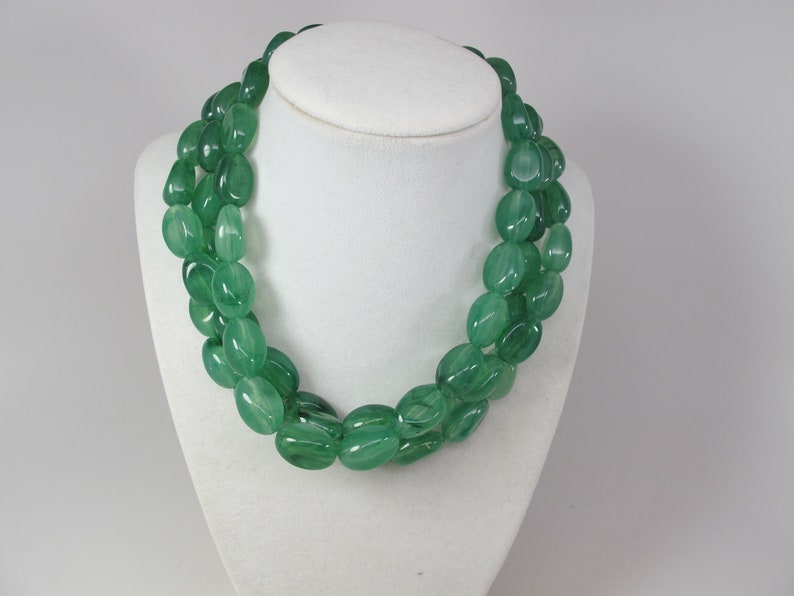 Chunky forest green necklace, multi strand statement apple green necklace, beaded necklace, big green beads forest green statement jewelry image 2