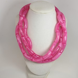 Chunky fuchsia pink statement necklace, multi strand statement pink necklace, beaded necklace, big magenta beads, pink statement jewelry