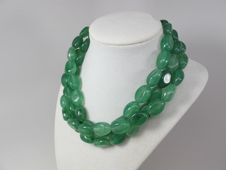 Chunky forest green necklace, multi strand statement apple green necklace, beaded necklace, big green beads forest green statement jewelry image 1