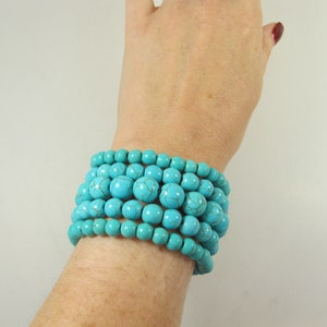 Stretch turquoise bead bracelets, turquoise stretch stack bracelets, statement bracelet, set of 5 beaded bracelet, Our Top Selling Bracelet