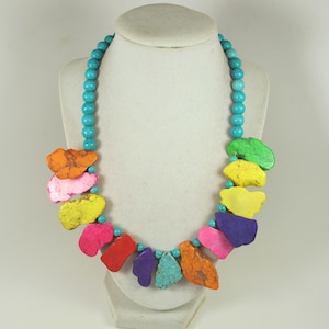 Chunky turquoise necklace, single strand statement rainbow necklace,  big turquoise beads, turquoise statement jewelry, Best seller, fashion