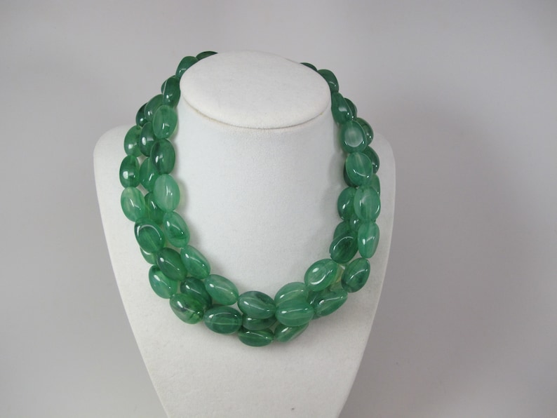 Chunky forest green necklace, multi strand statement apple green necklace, beaded necklace, big green beads forest green statement jewelry image 3