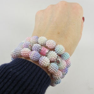 Stretch  Bracelet, set of 3 pink, white, mint bracelets, statement multi color bracelet,  Beaded Bracelet Our Top Selling Bracelet