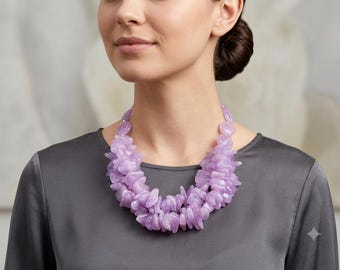 Gros collier lavande, collier violet clair à plusieurs rangs, collier de perles lilas, perles violettes à plusieurs rangs, tendance
