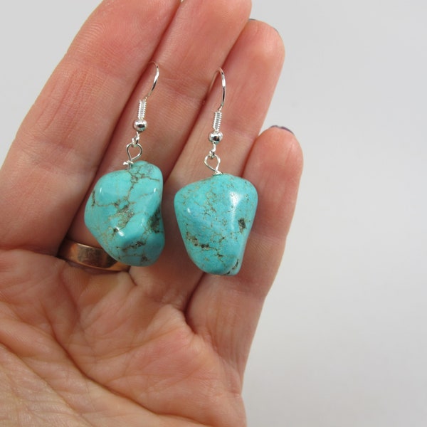 Chunky statement turquoise boho earrings,  genuine turquoise earrings, big turquoise  stone beads,turquoise statement jewelry