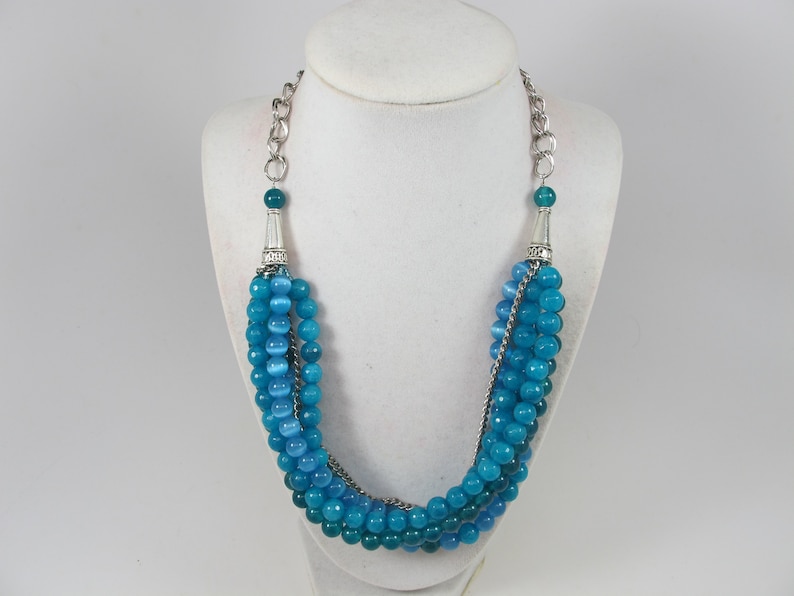 multi strand statement necklace bonus earrings big turquoise stone beads,turquoise statement jewelry Chunky statement turquoise necklace