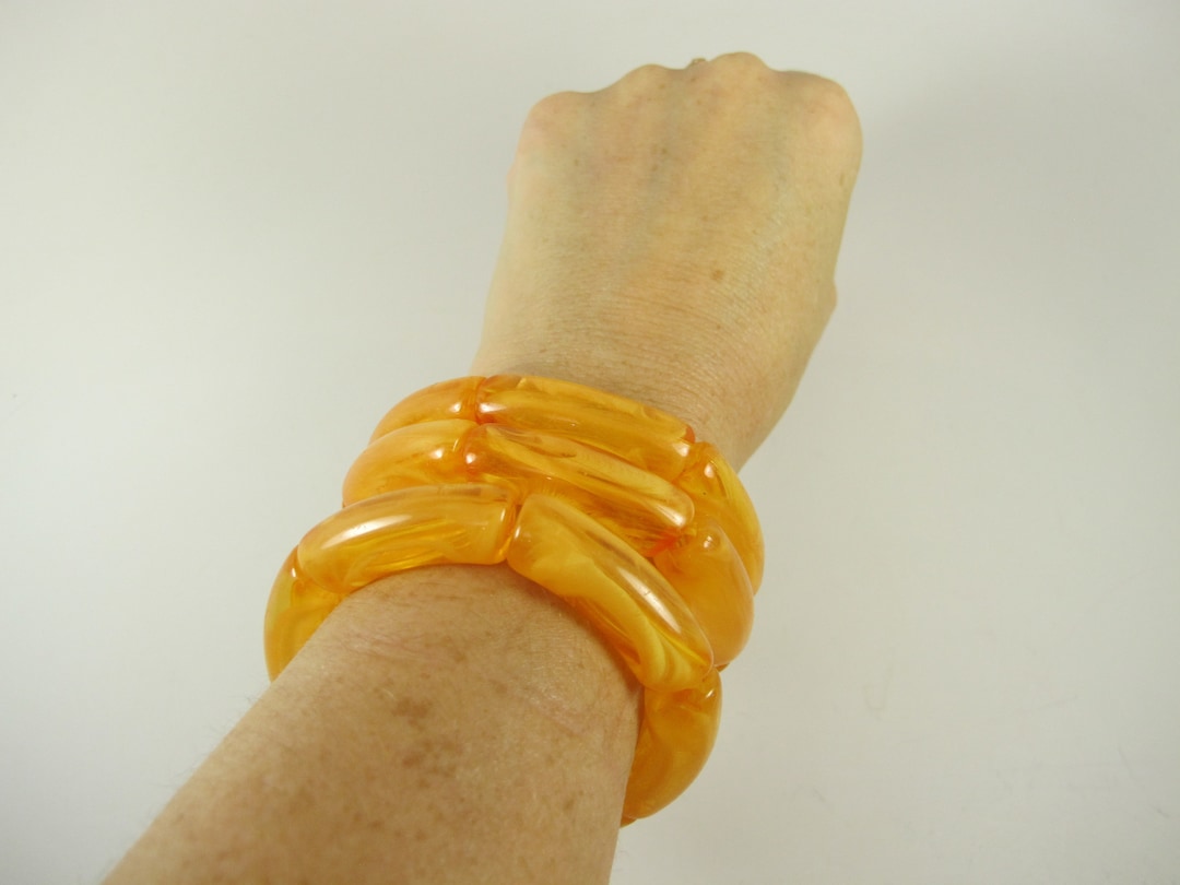 Stretch Orange Bead Bracelet, Minimalist Orange Bracelet, Modern Orange