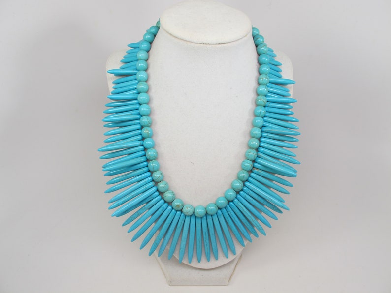 big turquoise stone beads,turquoise statement jewelry Chunky statement turquoise necklace multi strand statement necklace bonus earrings