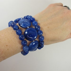 Chunky navy blue stretch bracelet, indigo blue bracelet, stretch dark blue bracelet, beaded bracelet