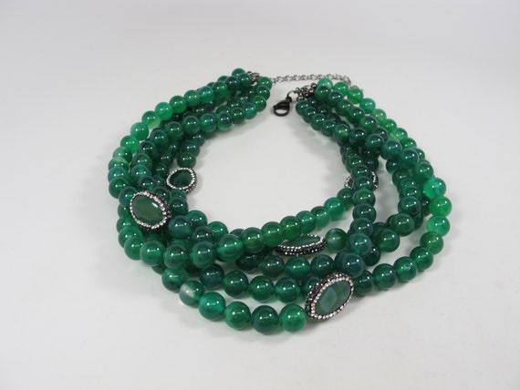 Green agate gemstone artisan handmade necklace set at ₹1950 | Azilaa