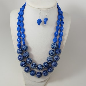 Chunky navy blue statement necklace,multi strand blue statement  necklace, beaded necklace, royal blue statement jewelry, sapphire blue
