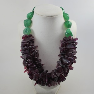Chunky amethyst and forest green necklace, double strand statement green and purple necklace, beaded necklace, big purple green beads, fall