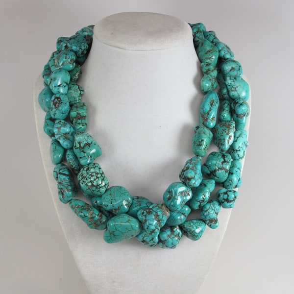 Chunky Türkis Howlith Halskette, Boho Statement Schmuck