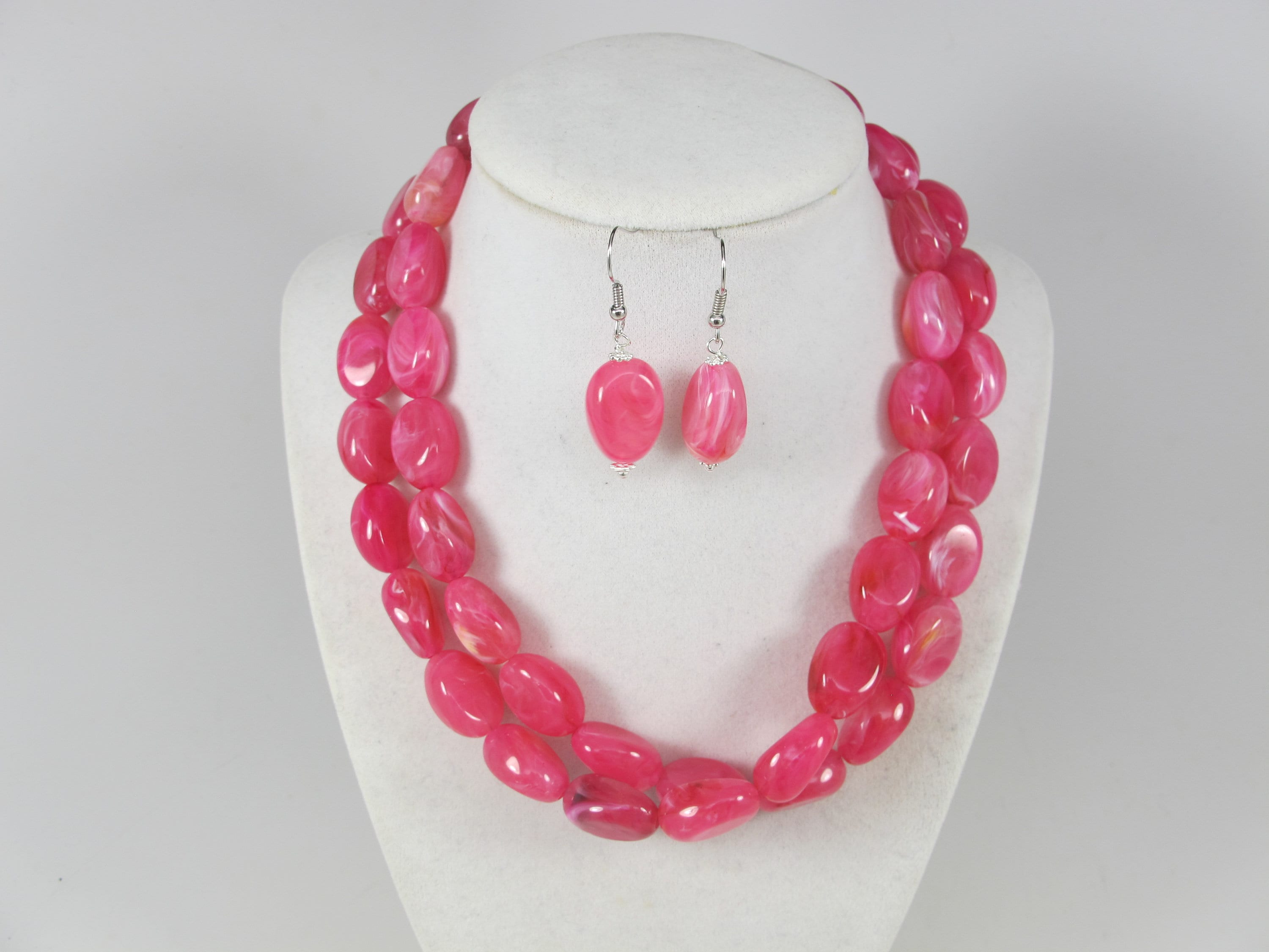 Chunky fuchsia pink statement necklace,multi strand statement pink necklace, beaded necklace, big magenta beads, pink statement jewelry,