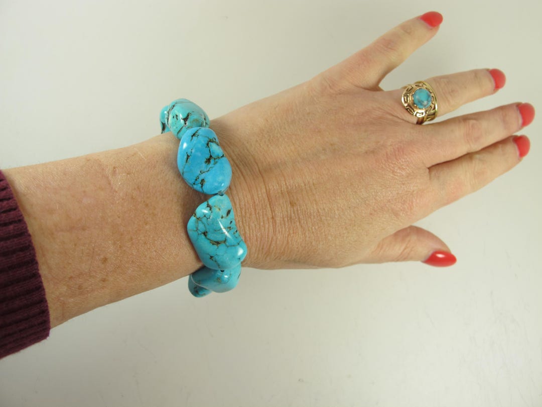 Turquoise Breacket Stretch Turquoise Bead Bracelet, Chunky Turquoise Bracelets, Statement ...